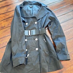 Bebe Black Trench Coat Double-Breasted Classic
